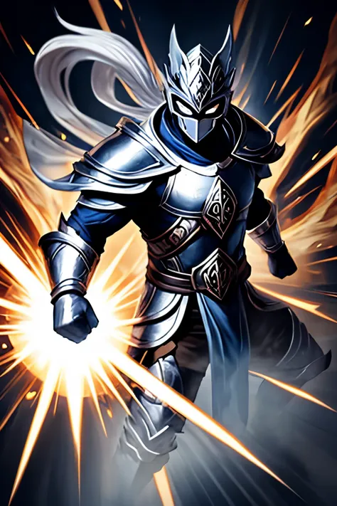 Silver male masked warrior overflowing power