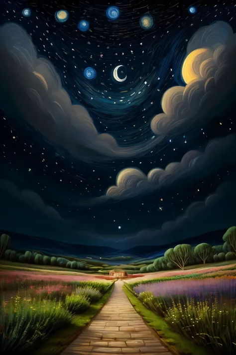 ((Best Quality)), ((masterpiece)), (detailed), blue clouds in the starry night animated disney type
