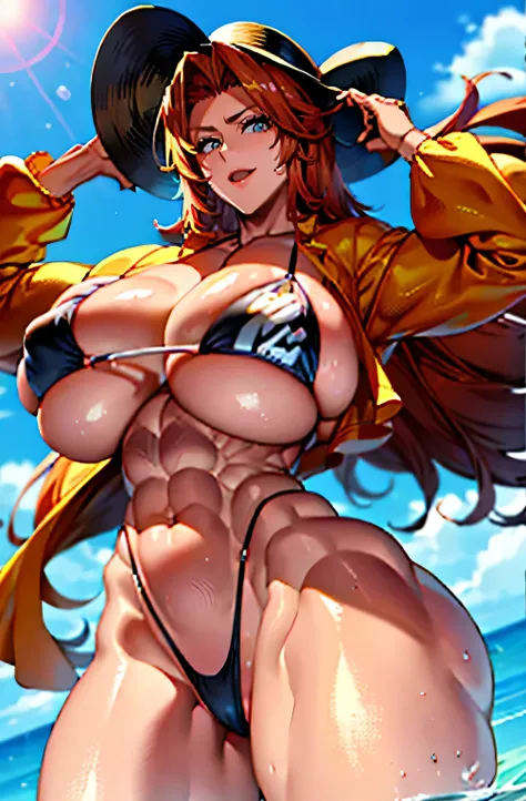 、Muscular、Muscular women、Big Tits Pervert POV、(((Incredibly large breasts)))、(Incredibly large breasts:1.5)、((Huge Breasts))、Redhead Bikini、