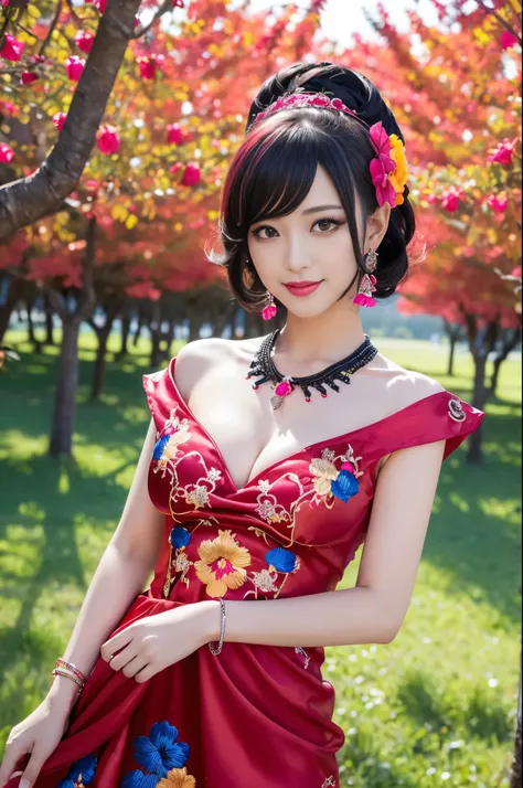 (masterpiece:1.4), (best quality:1.4), ultra high res, ultra high resolution, ((detailed facial features)), HDR, (realistic, photorealistic, photo-realistic:1.37), full body Esbian, sexy Thai model, (-anime), vivid colors, ((vivid colors multicolor (red, f...