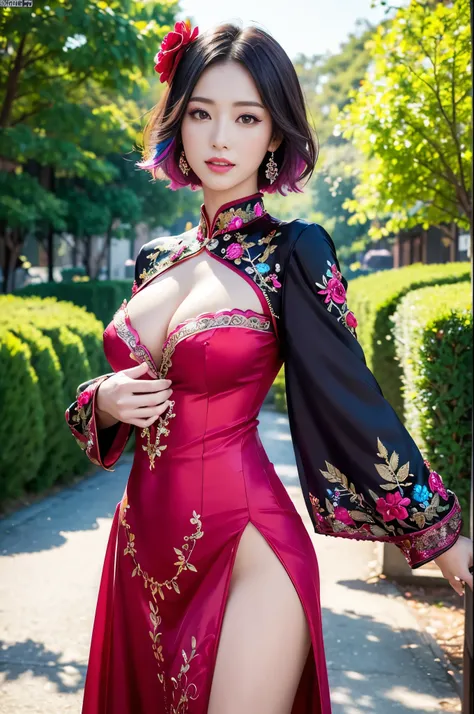 (masterpiece:1.4), (best quality:1.4), ultra high res, ultra high resolution, ((detailed facial features)), HDR, (realistic, photorealistic, photo-realistic:1.37), full body Esbian, sexy Vietnamese model, (-anime), vivid colors, ((vivid colors multicolor (...