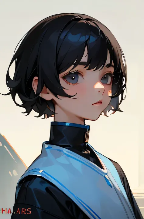 Highest quality、Highest quality、Professional portrait、Science fiction、My name is Ilya Haas.、16-year-old female、、Black Hair、Short Hair、Dark Eyes、Gentle expression、Loose-fitting clothing