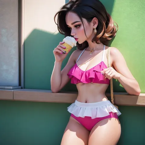 araffe1 girl in a bikini eating an ice cream cone, eating ice cream, in a bikini, angela white, giorgia meloni, katy perry, in b...