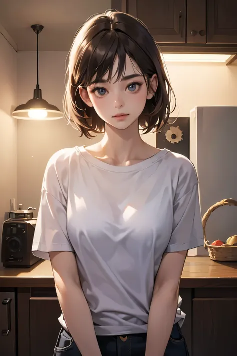 Best quality, best resolution, detailed depiction, delicate depiction, diverse lighting, masterpiece, ultra-high resolution, photorealistic, best quality, 8K, perfect, a girl who is too cute like a cat, her pose is like an animal, a loose T-shirt,