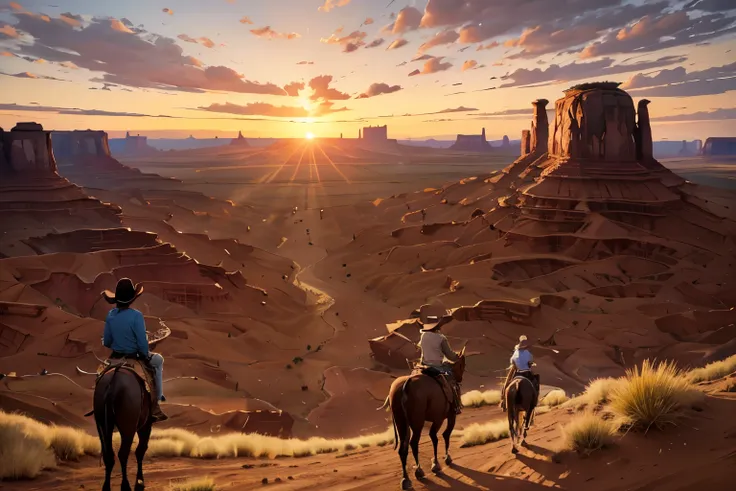 movie, western cow boys, , Monument Valley, vast ranch, Sunset,, Herd of cows, Duel in the Wilderness