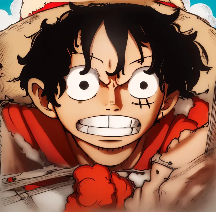 a drawing of a man in a hat and a jacket, portrait of luffy from one piece, luffy (one piece, luffy from one piece, perfect lineart, monkey d luffy, sharp lineart, luffy, monkey d. luffy, from one piece, clean lineart, extremely fine ink lineart, one piece...