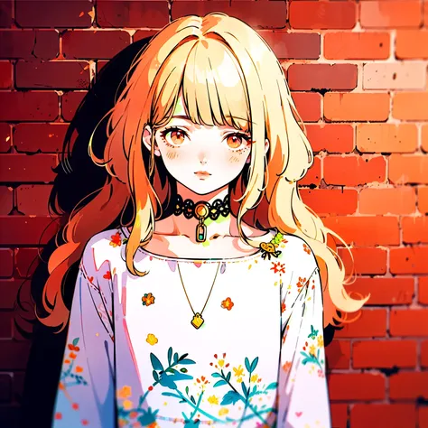 Ultra-realistic 8K CG, masterpiece, ((Highly detailed background, Delicate pattern, Intricate details)), Highest quality, Intricate detailss, chromatic aberration, One girl, Long Hair, Blonde, Messy Hair, Red highlights, Hair on one eye, Sharp eyes, choker...