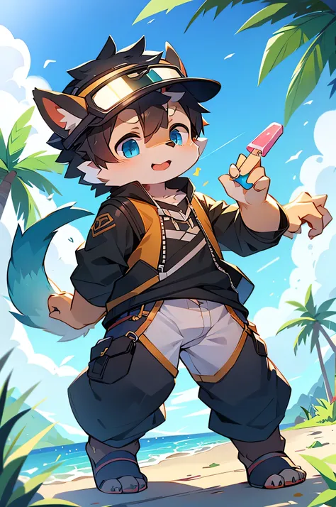 author:Junior Lesque、author: Kirito、Mammals、Furry、male、alone、wear、visor、Licking a popsicle、summer,