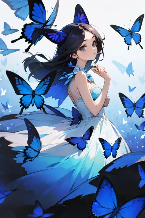 woman，dress，Blue Butterfly