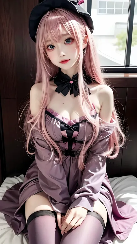 Yuno Gasai from anime "Diary of the Future", Dressed as a witch, Darling, beautiful, Sexy, depraved, anime, pink hair, eyes hearts, blush on cheeks