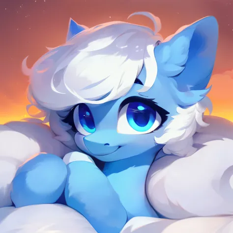 rating_safe, score_9, fluffy, feral pegasus pony,Bad，round cute face,very (((lightblue  body))), (((white short hair))) Smooth and fine semi-long bristles，Gentle and clear light blue eyes，Gentle smile。Soft tones.Lying in bed，White bed。Hazy and warm atmosph...