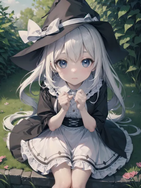 🎶, (🧙‍♀️), ✡, ✨(black hat), , Alice in Wonderland, Alone, very beautiful, cute, adorable, embarrassed, alone, blue eyes, white skin、look at viewer、looking up,kawaiitech, pastel colors, kawaii, cute colors,Alice in Wonderland, alone, very beautiful, cute, a...