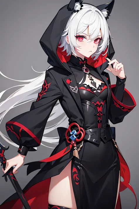 Genshin impact styled character, Femboy, Gothic outfit, grim reaper style outfit, synth,