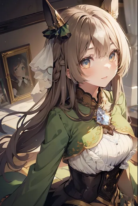 Satono Diamond、blush,smile、Braided long hair、Green clothes、In uniform、、The back is very small、Lolita、Small breasts、Please show me your armpits、exterior: 14 years old、Shoulder Bare、The clavicle is visible、Sexy thighs、Beautiful legs、Usual hairstyle、Highest q...