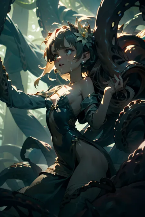  ((best quality)), ((masterpiece)), (detailed), 1 fairy girl, off-shoulder sweater, a fairy, fairy girl, winged pixie girl, girl fairy, various different types of insect wings, small breasts, NSFW，tentacle-like vines, Covered with tentacles, encoiled by te...