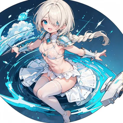 (masterpiece:1.2), (highest quality:1.2), perfect eyes, perfect face, perfect lighting, middle ages, room, 1 boy,blonde　aqua eye, ((((((hair over one eye,)))))), Braidスタイル, spike hair, dull bangs, bob hair, Braid, Ahoge, robe ((((Transparent white bikini a...