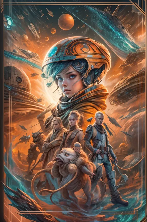 "((Animee)) book cover for Star Wars, dramatic scenes, ((expressive characters)), futuristic details, vibrant and ((captivating colors)), dynamic composition,