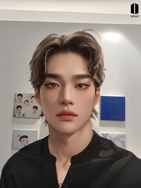 there is a man with a black shirt and a black shirt, hyung tae, taejune kim, good looking face, portrait of kpop idol, xqc, shin jeongho, wan adorable korean face, yanjun chengt, taken in the early 2020s, hong june hyung, with same hairstyle, korean artist...