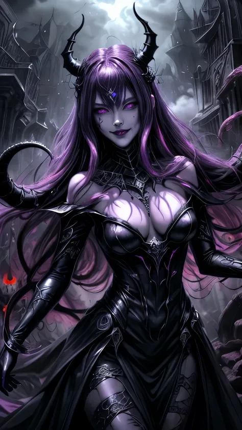 Esoteric arachnids lady, Spider Queen Elise, League of Legends, Esoteric arachnids, Combat Stance, ( body formed from metallic mauveine and metallic black liquid metallic paint twisting into a beautiful interpretation of the female figure), length, Sharp F...