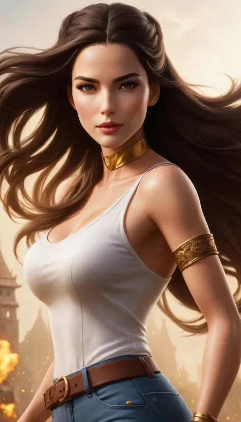 Lana Lang is a young woman of average height, with about 1,63 meters (5 feet 4 inches) Tall. She has a slender and graceful constitution. Lana has long hair, smooth and dark brown, often seen cascading over their shoulders or tied into a ponytail. Your eye...