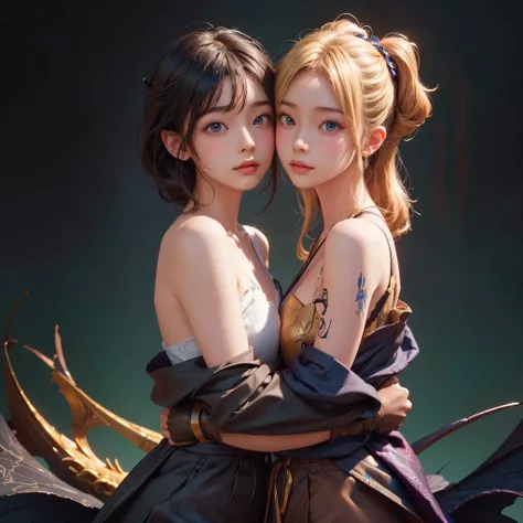 Polychrome,, night, dark, blonde, Show Viewer, In-person audience, Limited Edition Palette, Dragon Background, Shine,(Highly detailed CG Unity 8k wallpaper),(masterpiece), (Highest quality), (Vaporwave Style), (Super detailed), (Best illustrations),(Best S...