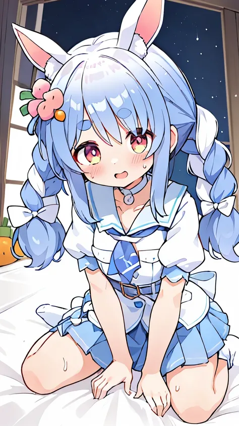detailed、超detailedな、masterpiece、Highest quality、detailedな目、Fluffy sleeves、Kindergarteners、low length、Chiquita,grabbing soft huge tits、Look Down、Used Pekora,choker,White Belt, blue neckerchief,sailor idol costume,pleated idol white skirt,blue bow,masturbati...