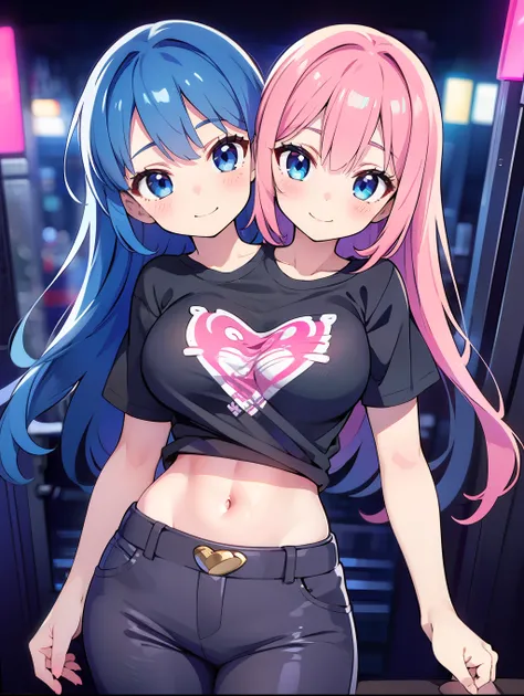 (masterpiece),(ultra-detailed), (high quality), (high resolution), (best quality:1.5, highres, UHD), highres, absurdo, ultra detail, ultra quality, ((2heads:1.5)), 1girl, Ultra resolution, 16k, best quality, 1girl, (blue hair), (pink hair), long hair, viol...