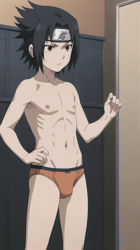 Sasuke, shirtless, Male underwear, Underwear, Orange Briefs, changing room, 12-year-old boys,