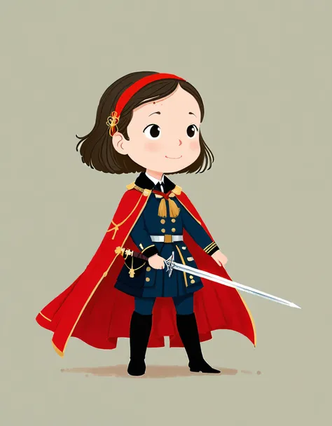 in style of lvan Aivazovsky,in style of Jean Jullien,cutest，1girl,holding a fancy rapier in his hand,military uniforms,neckwear_request,red generals cape,ribbon,