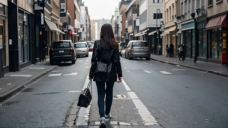 There was a woman walking down the street.,She looks sad