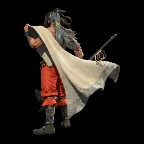 arafed image of a man with a sword and a cape, inspired by Hu Zaobin, 3 d render of a shaman, guan yu, yasuke 5 0 0 px models, main character, bian lian, naranbaatar ganbold, akira from chinese mythology, fighting game character, from bravely default ii, s...