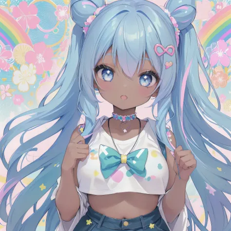 black woman, dark skin, tan, 4c, kawaii decora rainbowcore, doja cat, lisa frank style, wearing pearl neon bikini, portrait of japanese gyaru, decora inspired, belle delphine, lisa - frank, alex yanes and lisa frank, ahegao, candy girl, very aesthetic!!!!!...