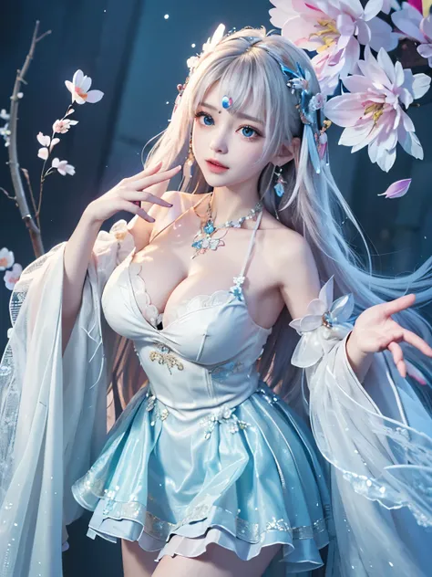 (8k, RAW photo:1.2), best quality, ultra high res,dramatic angle,(fluttered detailed color splashs), (illustration),(((1 girl))),(long hair),(rain:0.9), (Headdress:1.4),There is an ancient palace beside the girl,Hanfu,(Key Points),Color ink painting,(Splas...