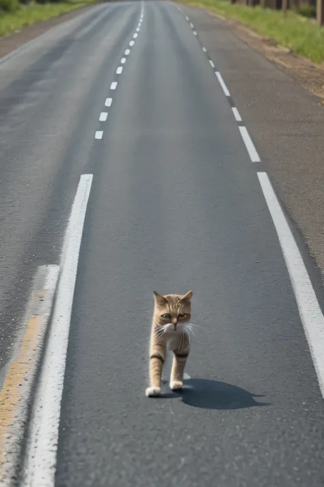 A cat walking on the road