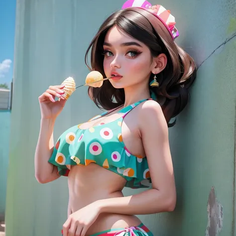 araffe1 girl in a bikini eating an ice cream cone, eating ice cream, in a bikini, angela white, giorgia meloni, katy perry, in b...