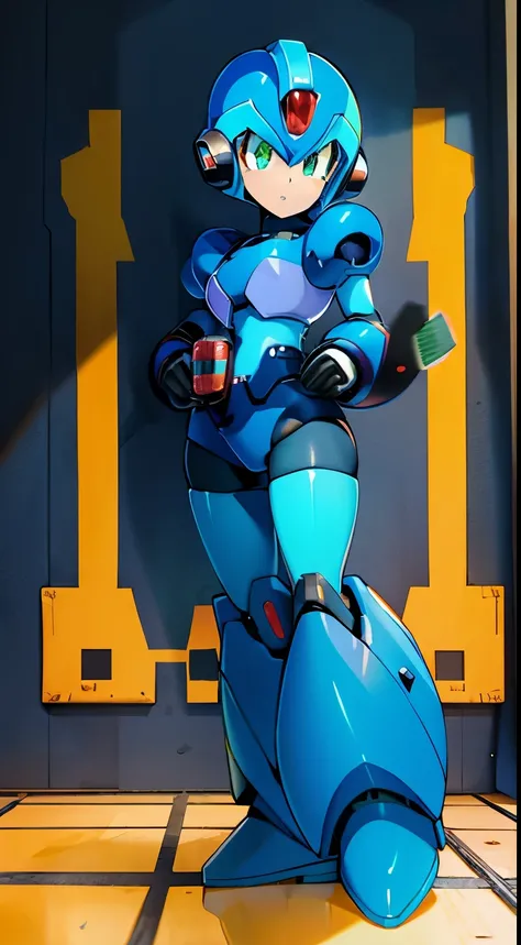 megaman x Girl, cute, Reploid, fullbody pose, extremely detailed 