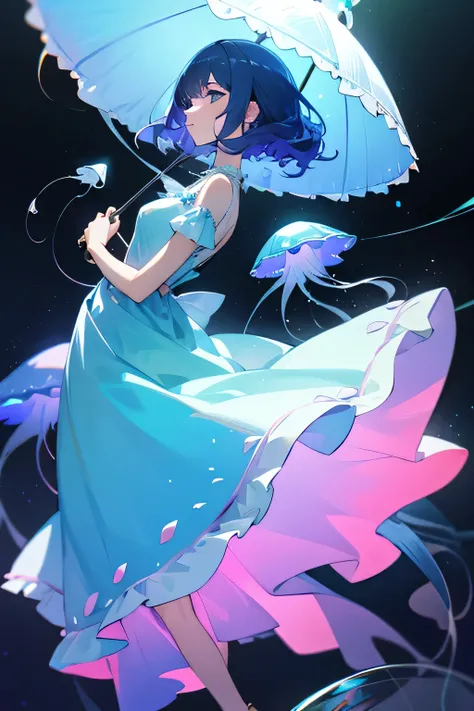 woman，dress，Blue jellyfish