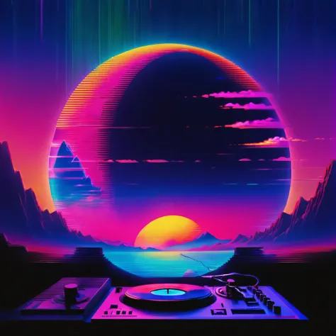 record,Vaporwave aesthetic style, Synthwave,