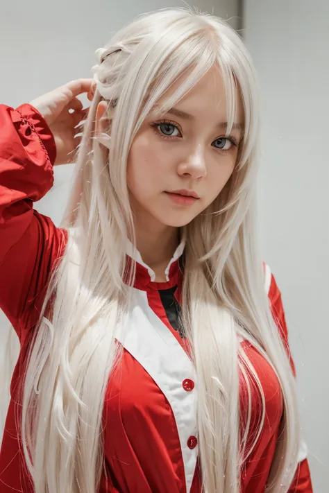 Anime girl white long hair and red eyes