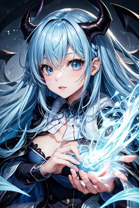 light blue hair，Girl，demon