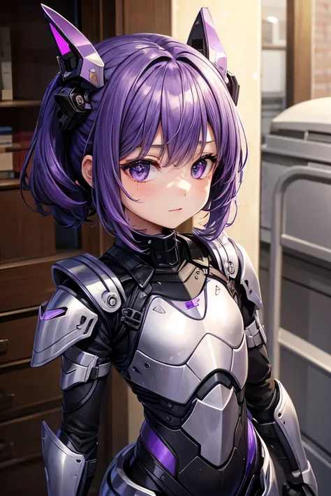 Little girl, exoskeleton armor, purple hair