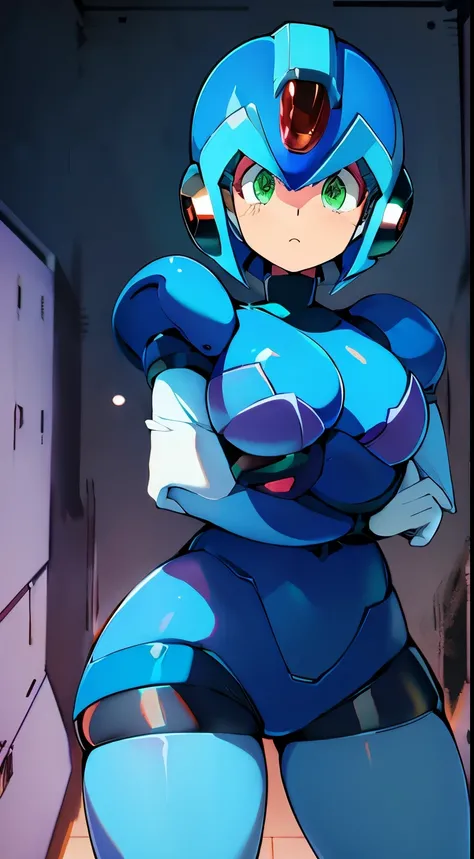 megaman x Girl, cute, Reploid, fullbody pose, extremely detailed