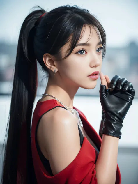 1 Girl, Aqua eyes, Back, Bangs, 裸Off-shoulder膀, black Gloves, blue eyes, Weaving, Necklace, earrings, fingerless Gloves, From the back, Gloves, Gray hair, Keep, jacket, Jewelry, Long hair, Looking at the audience, looking Back, Nail polish, Off-shoulder, O...