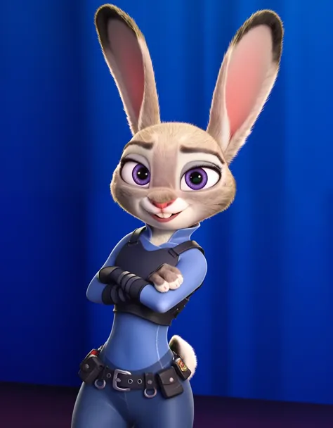 anthro, rabbit, sheath, judyhopps,, zootopia, standing, looking at viewer, nightclub, leather clothing, harness,