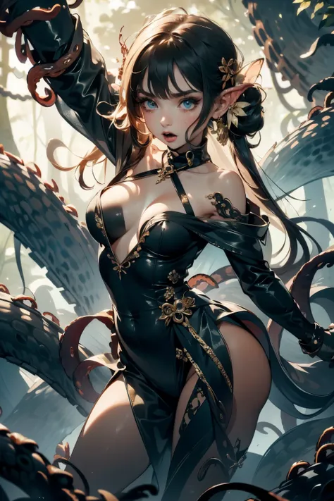  ((best quality)), ((masterpiece)), (detailed), 1 fairy girl, off-shoulder sweater, a fairy, fairy girl, winged pixie girl, girl fairy, various different types of insect wings, small breasts, NSFW，tentacle-like vines, Covered with tentacles, encoiled by te...