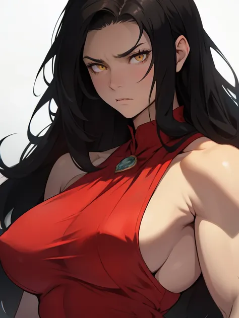 hair flaps massive hair long hair black hair onyx pale skin yellow eyes huge muscles huge breasts sad sad angry sad girl red silk red silk silk sad pale red silk sad