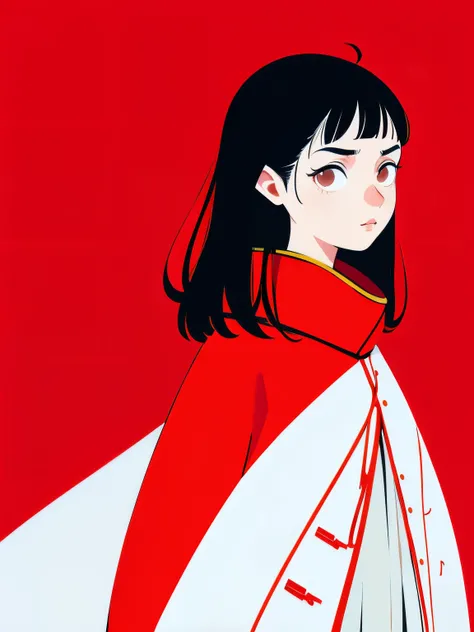 anime girl in red coat with red scarf and red background, satoshi kon artwork style, style of satoshi kon, Ilya Kuvshinov style, Kuvshinov Ilya, artwork style : Ilya Kuvshinov, anime style portrait, inspired by satoshi kon, by satoshi kon, satoshi kon anim...