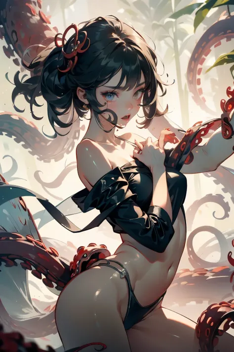  ((best quality)), ((masterpiece)), (detailed), 1 fairy girl, off-shoulder sweater, a fairy, fairy girl, winged pixie girl, girl fairy, various different types of insect wings, small breasts, NSFW，tentacle-like vines, Covered with tentacles, encoiled by te...