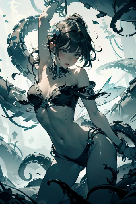  ((best quality)), ((masterpiece)), (detailed), 1 fairy girl, off-shoulder sweater, a fairy, fairy girl, winged pixie girl, girl fairy, various different types of insect wings, small breasts, NSFW，tentacle-like vines, Covered with tentacles, encoiled by te...