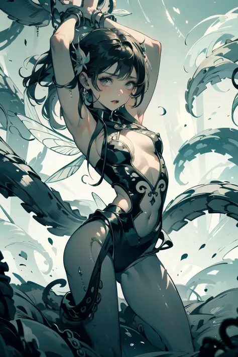  ((best quality)), ((masterpiece)), (detailed), 1 fairy girl, off-shoulder sweater, a fairy, fairy girl, winged pixie girl, girl fairy, various different types of insect wings, small breasts, NSFW，tentacle-like vines, Covered with tentacles, encoiled by te...